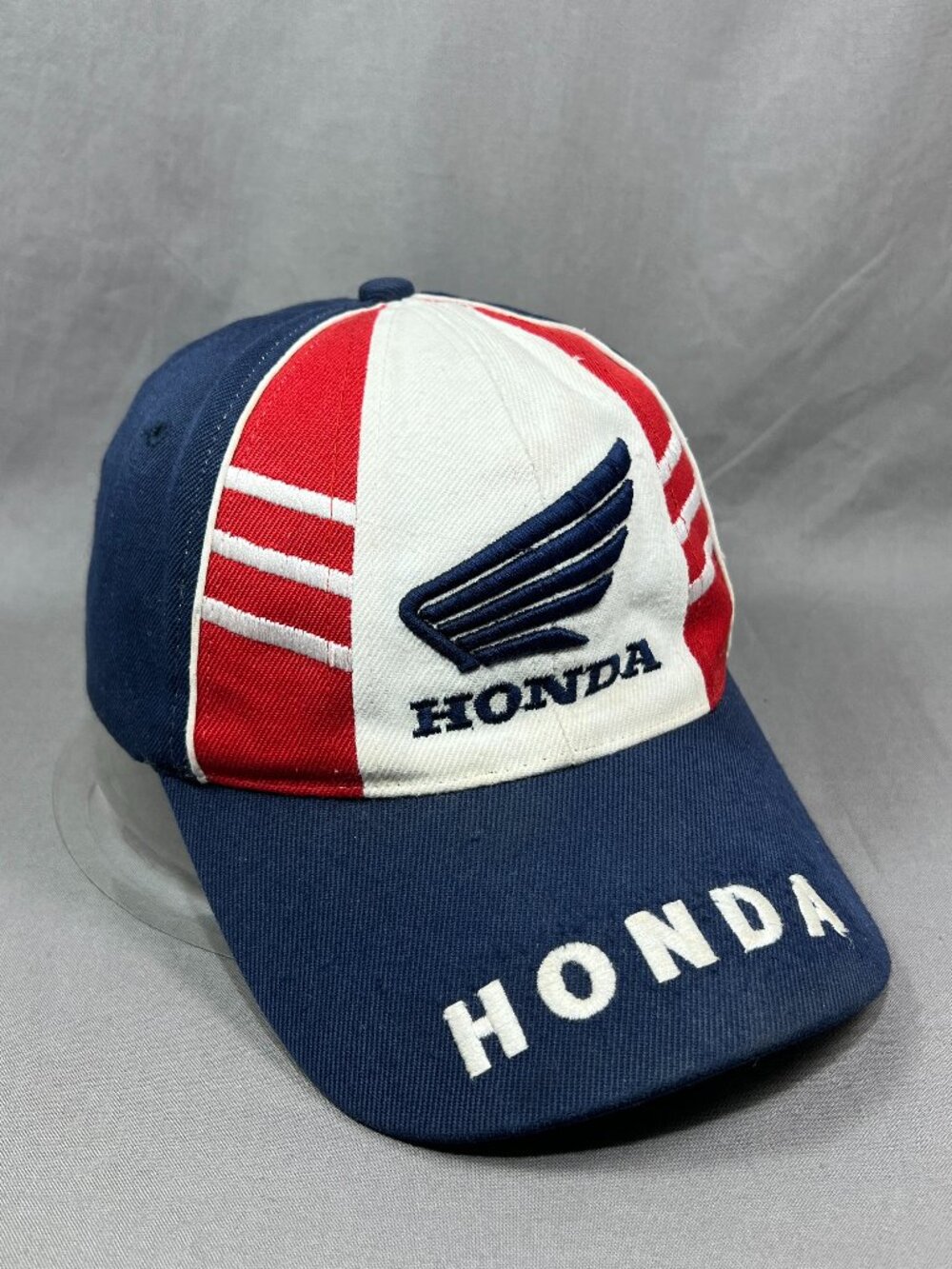 Vtg Honda Strapback Hat Cap Retro Navy Adjustable Distressed Motorsports Mens